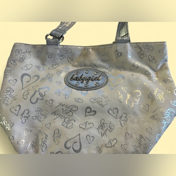 Y2K Baby Girl Heart Print Metallic Shoulder Tote Bag - Picture 4 of 9